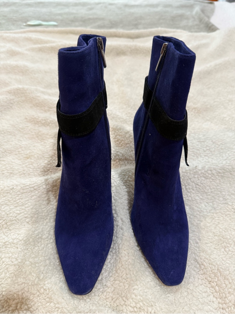 Vince Camuto Women's Blue Suede Ankle Boots with Black Strap